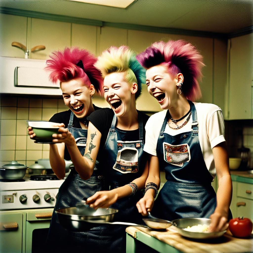 Punk Rock Girls Cooking in a Kitchen