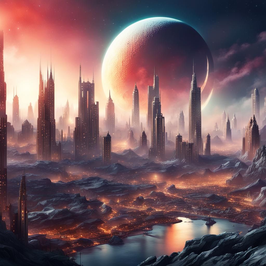 Watercolor City on the Moon Concept Art