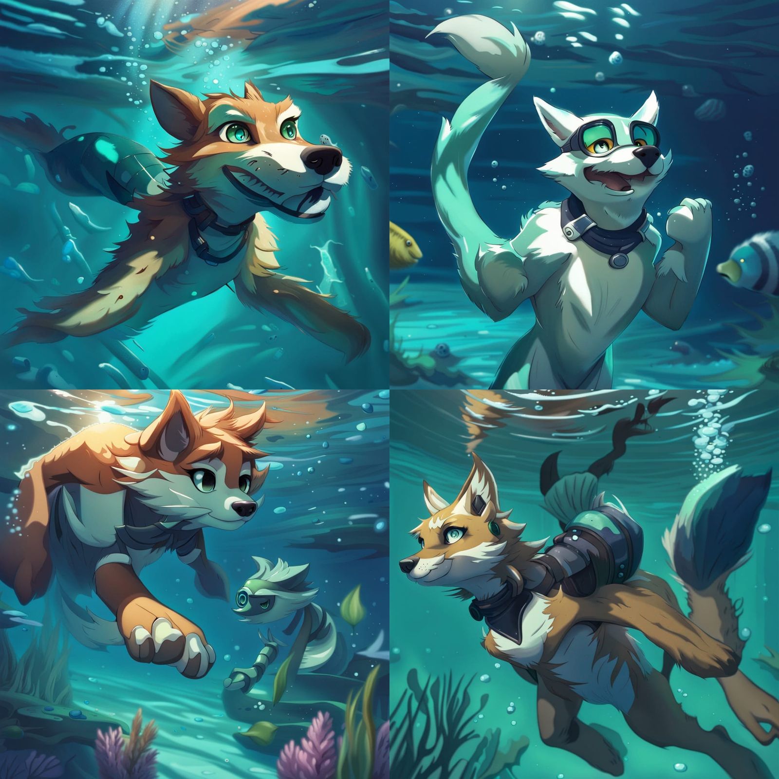 Anthro Furry Swimming Underwater: Colorful Art
