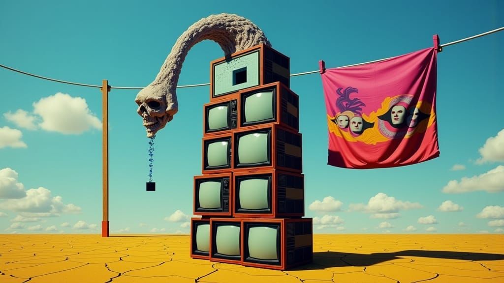 Surreal TV Tower with Sapphires and Demons