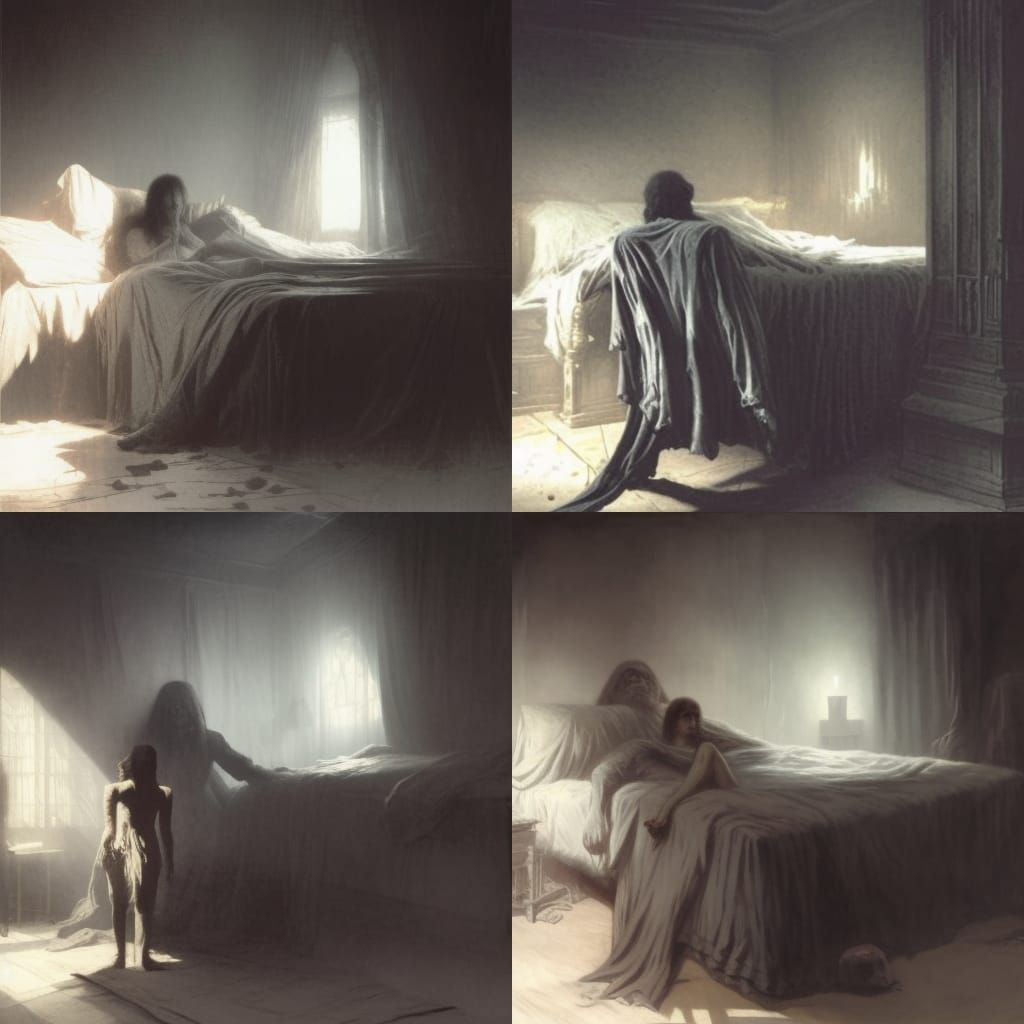 Monster Under Bed in Horror Engraving Style