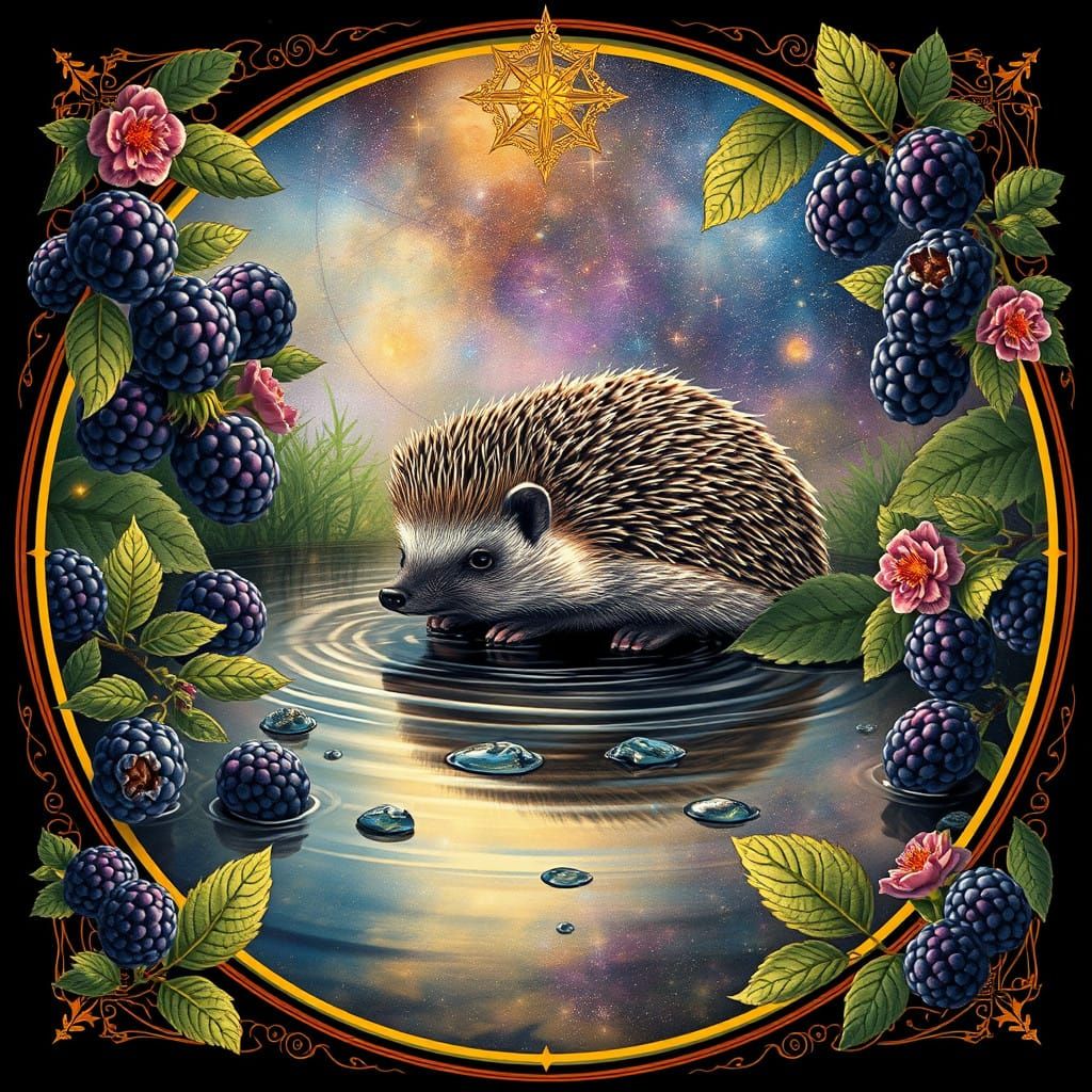 Whimsical Art Nouveau Masterpiece: Cosmic Wild Blackberries....