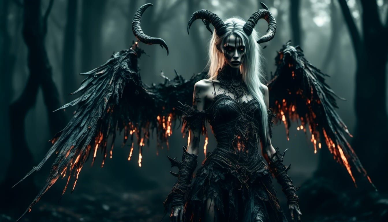 Vulnerable Female Demon with Tattered Wings