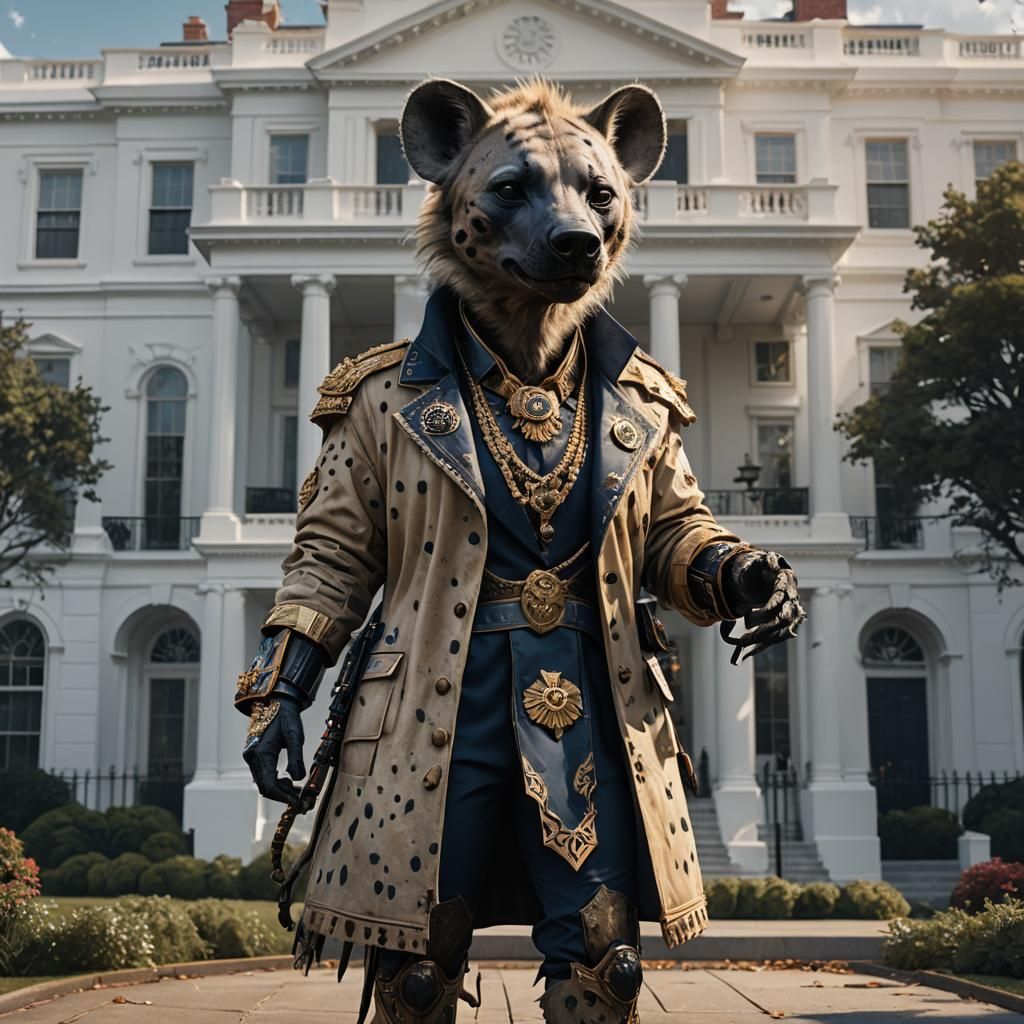 Humanoid Hyena in Presidential Clothes, Detailed Matte Paint...
