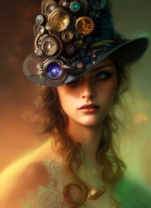 Rainbow Steampunk Woman Portrait in 8K
