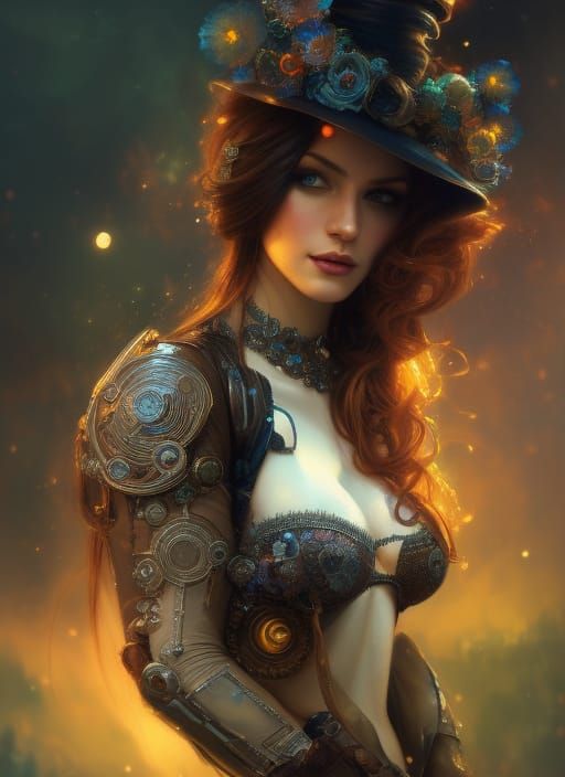 Beautiful Woman in Rainbow Steampunk Portrait