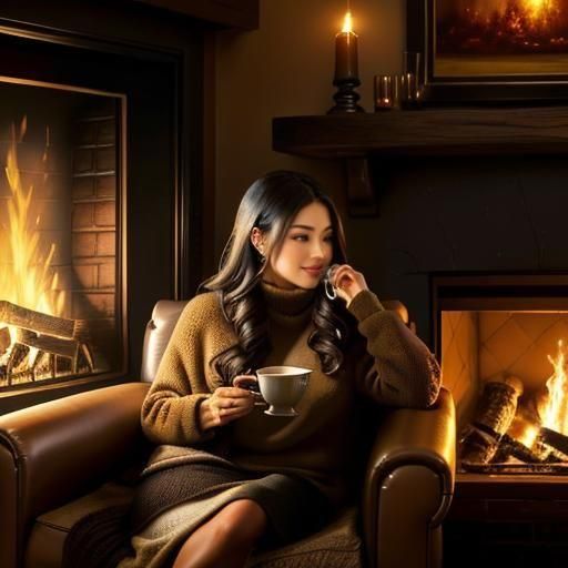 Relaxing by the Fire with Hot Chocolate