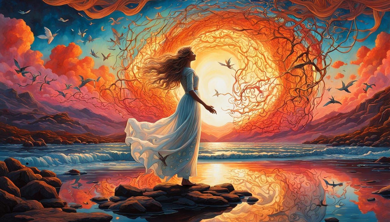 Woman Transformed by Sunset's Radiance