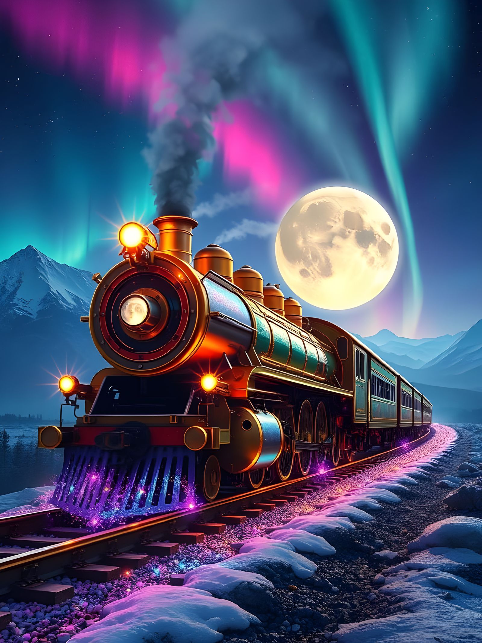 Magical Steampunk Train Chugs Through Moonlit Mountains