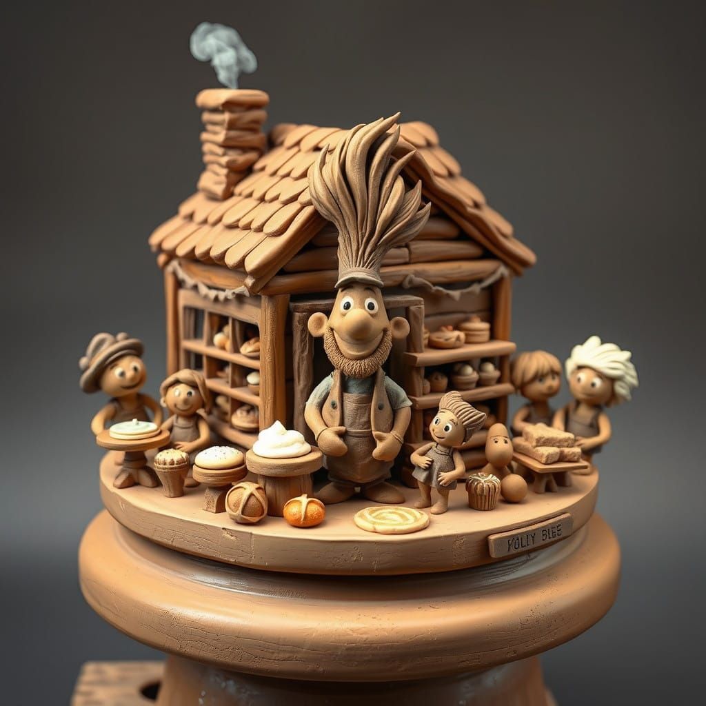 Vibrant Claymation Bakery Scene on Potter's Wheel