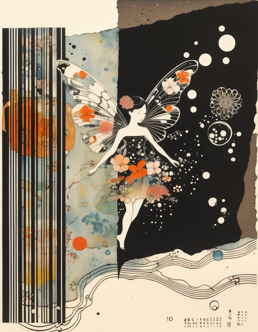 Fairy with Floral Wings in Ukiyo-e Style