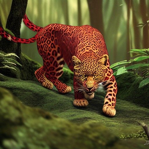 Red Leopard Hunting in Jungle: Matte Painting Style