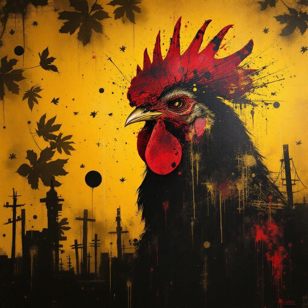 Dramatic Rooster Emerges from Urban Shadows