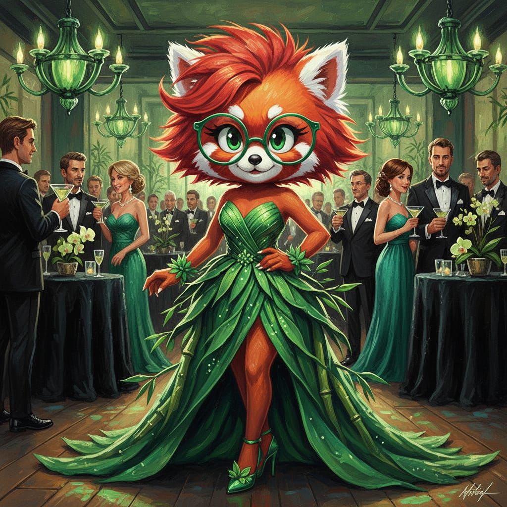 Cute Red Panda in Glamorous Prom Dress