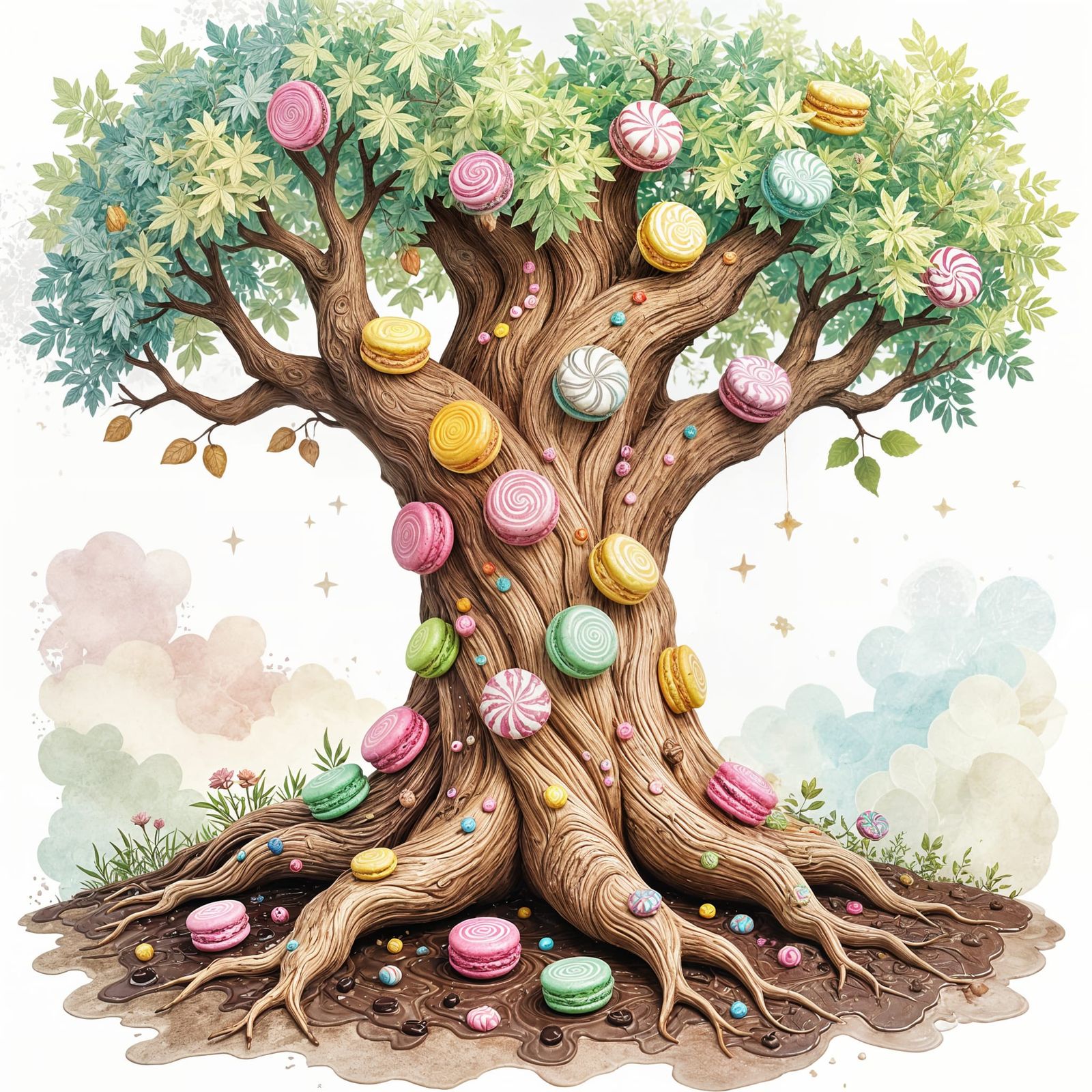 Whimsical Tree with Macaron Bark and Sugar Wafer Leaves