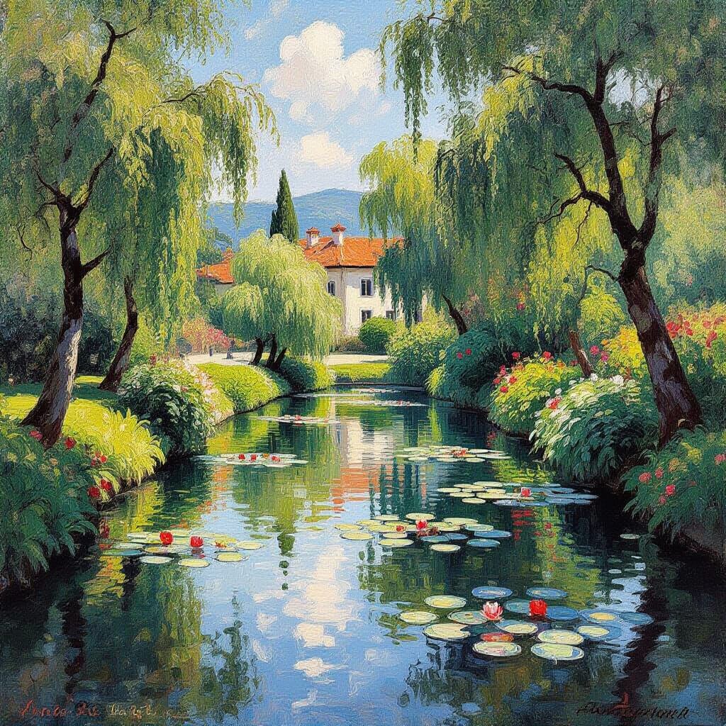 Dreamlike Garden of Eden Landscape in Impressionist Style