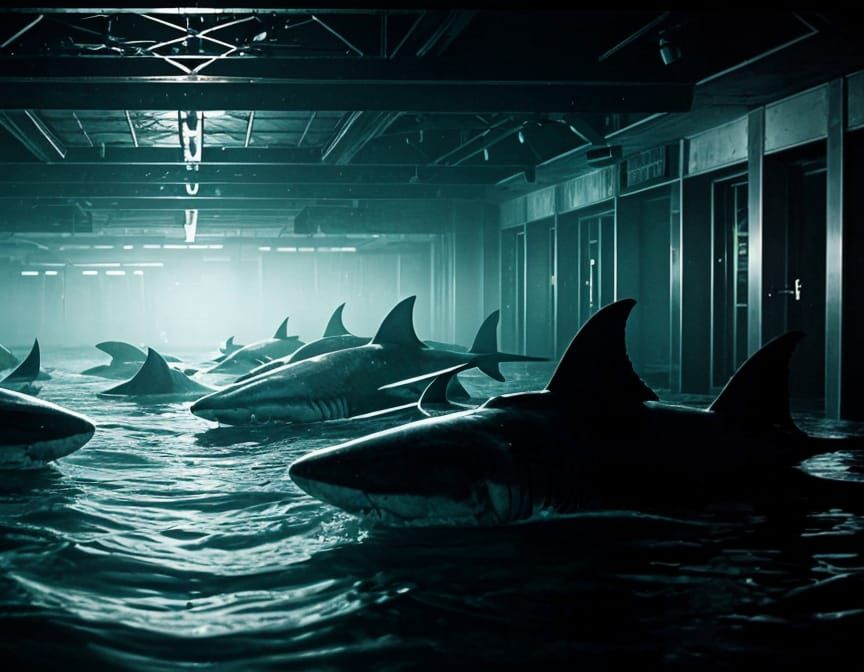 Sharks Flood Underwater Chamber as Humans Flee in Panic
