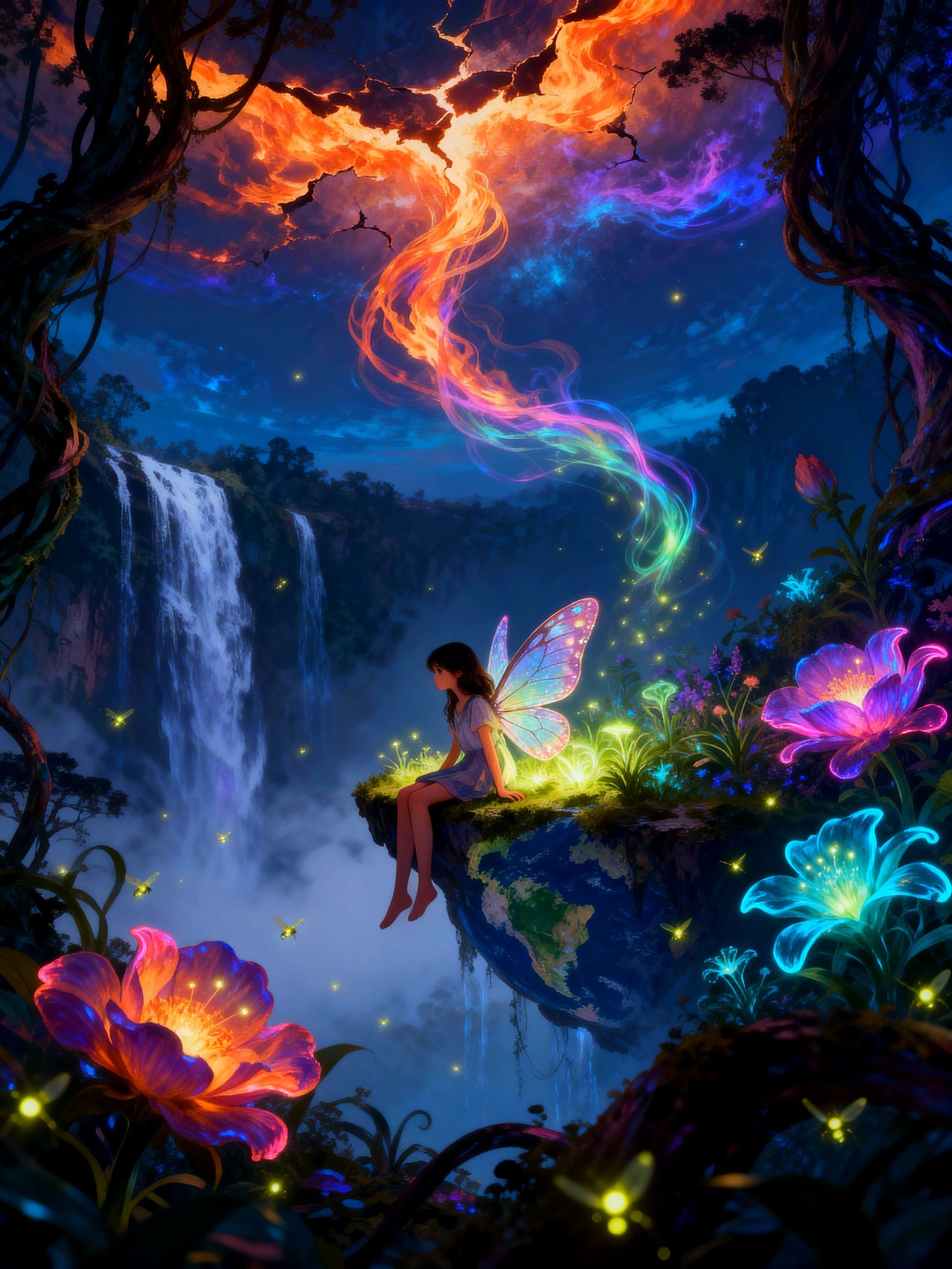 Girl With Butterfly Wings on Floating Island