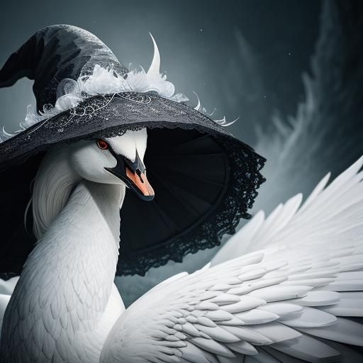 Swan in Witch Hat: Hyperrealistic AI Image