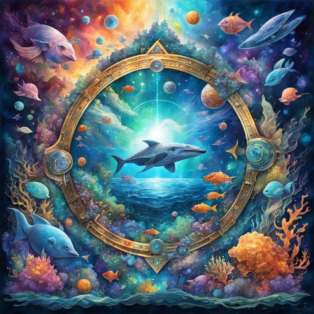 Celestial Oceanic Landscape in Vibrant Cosmic Colors