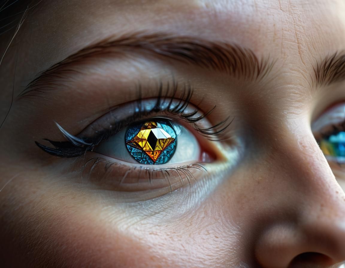 Woman's Eye Reflecting Stained Glass, Hyperrealistic