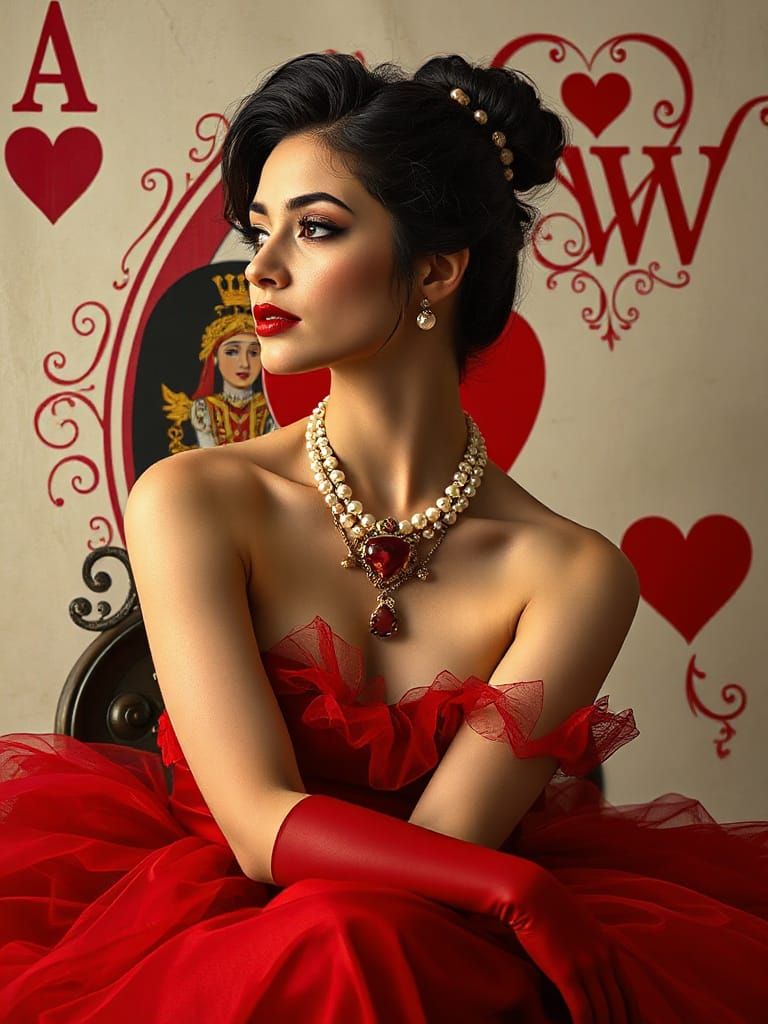Elegant Ace of Hearts Woman in Painterly Realism Style