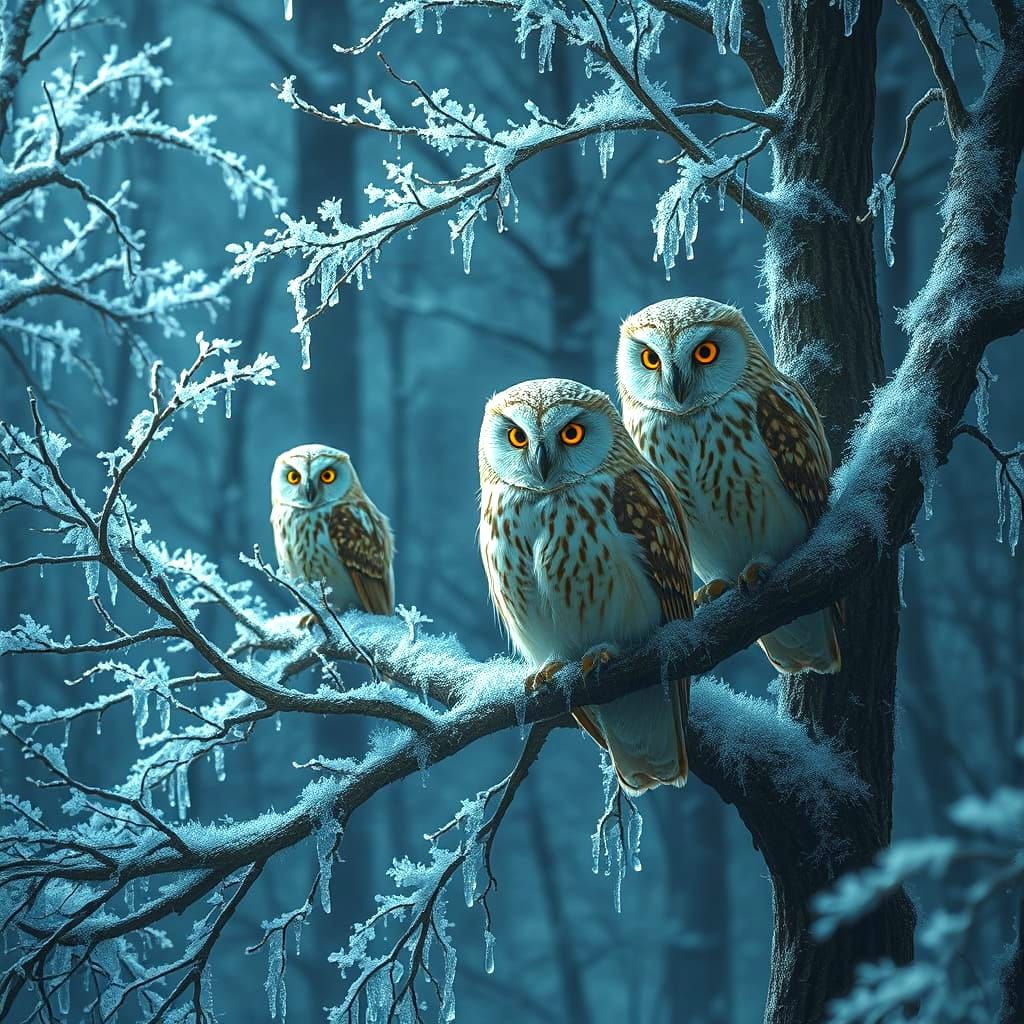 Icy Owls in Gothic Whimsical Style