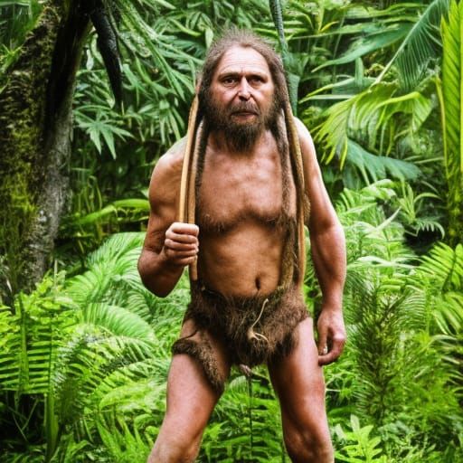 Prehistoric Man in Jungle Environment
