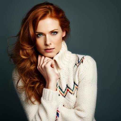 Redhead Teacher Portrait in Fuzzy Sweater