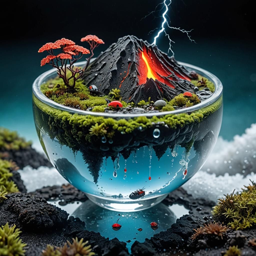 Macro Photo of Insect Near Miniature Volcano