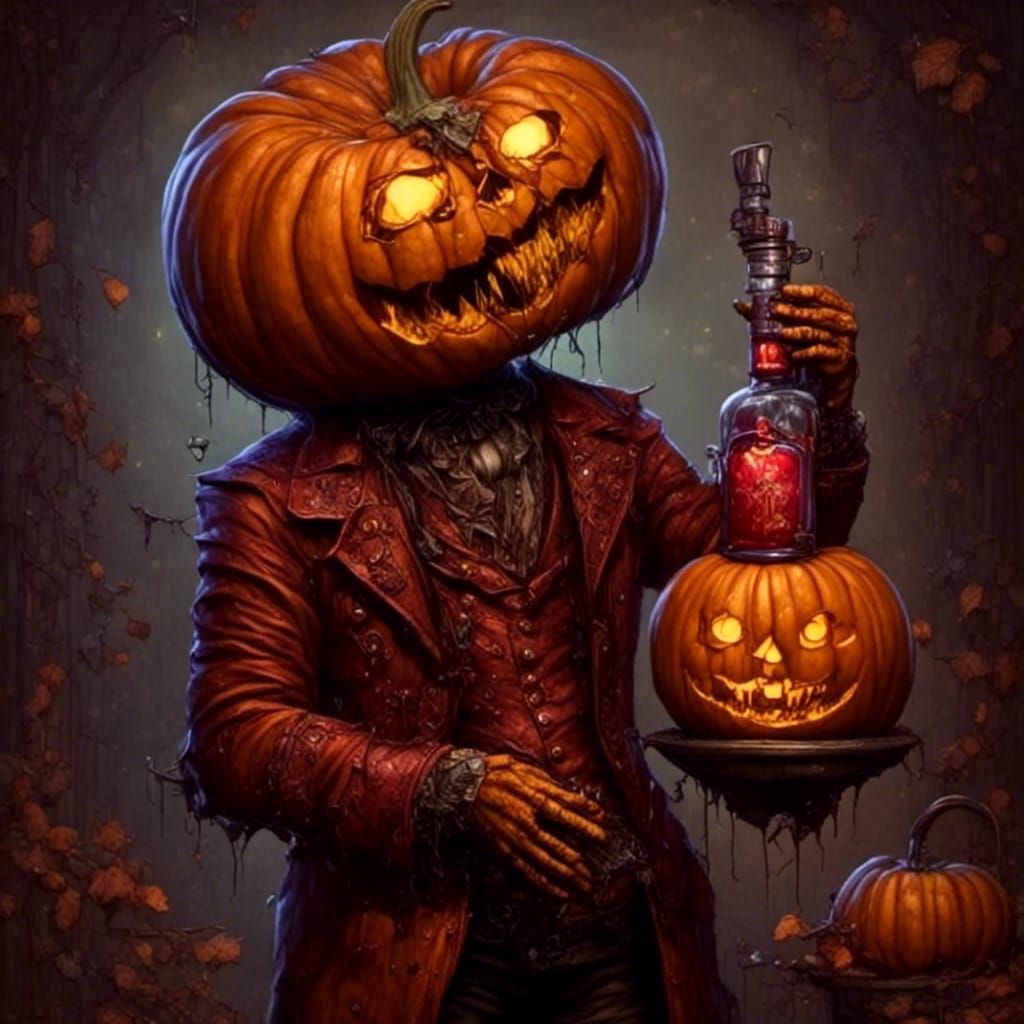 Respectable Pumpkin Head Man with Juice