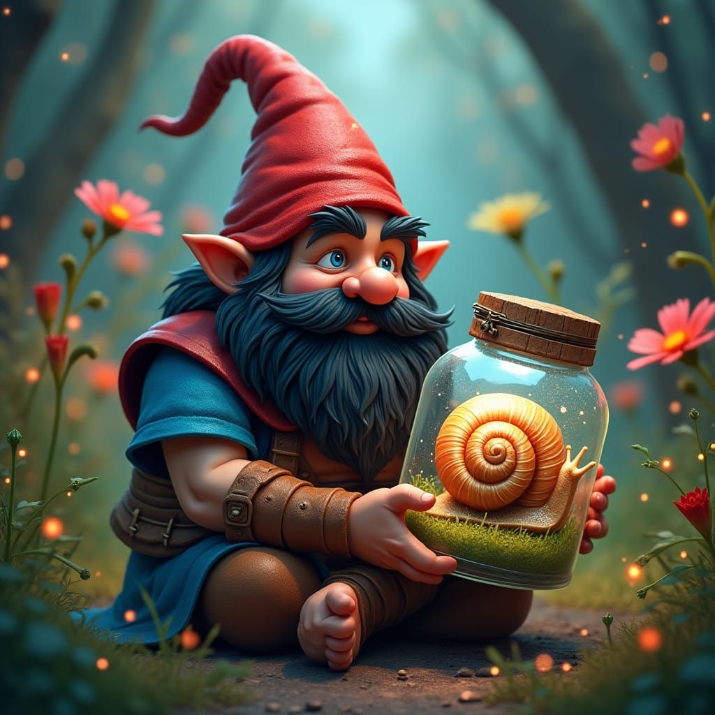 Barbarian Garden Gnome with Magical Snail