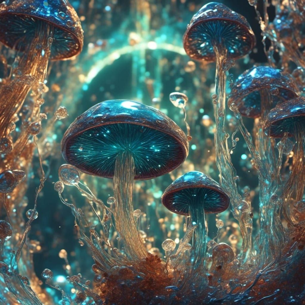 Bioluminescent Crystal Mushroom Glass Art