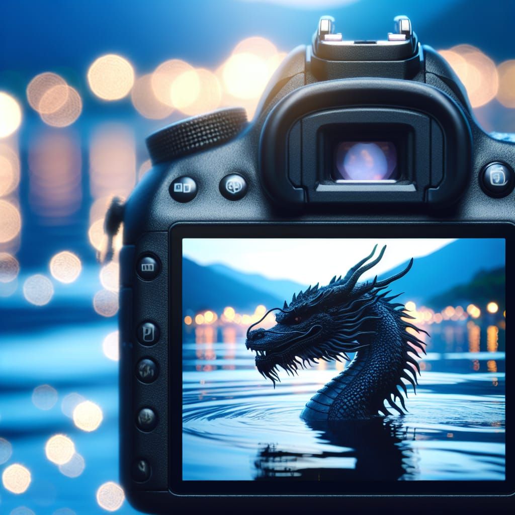 Majestic Black Dragon Emerges from Blue Lake