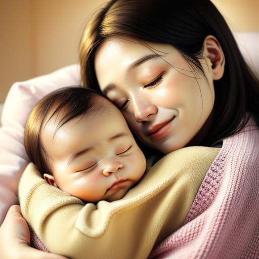 Mother and Baby Girl in Warm Oil Painting Style