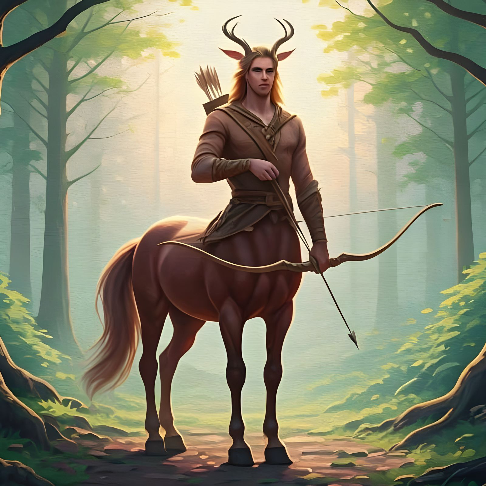 Elegant Centaur with Bow: Watercolour Impasto Painting