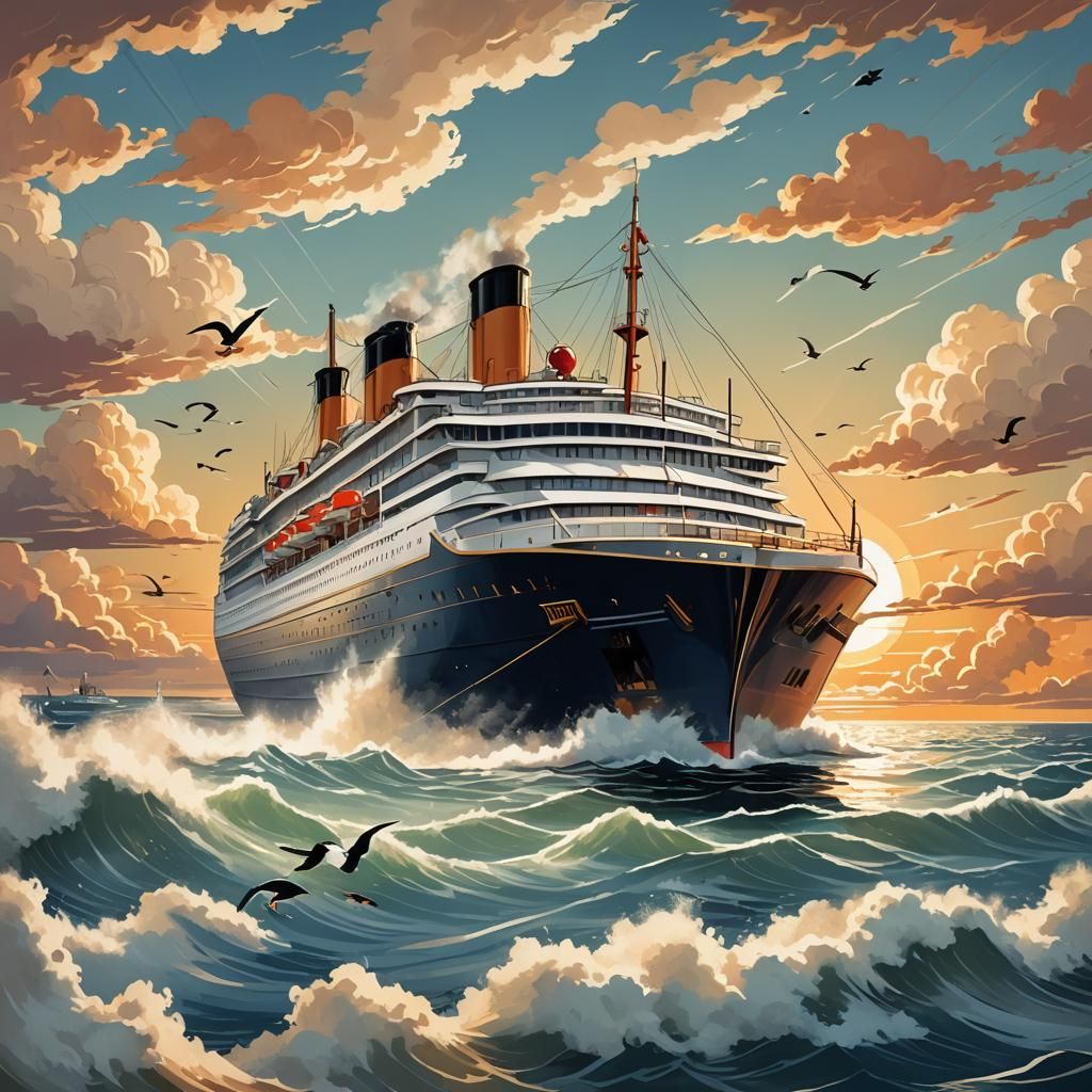 Majestic Cruise Liner Sets Sail: Art Deco Style