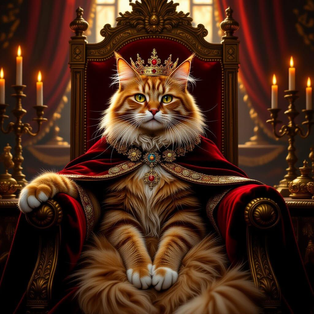 Majestic Ginger Cat King on Lavish Throne