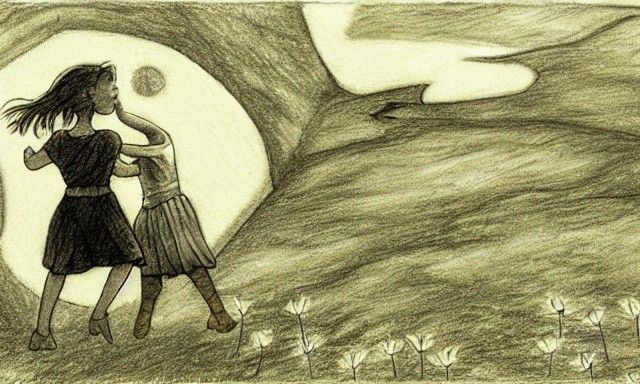 Brutal Fight in Stone Room, Pencil Drawing Style