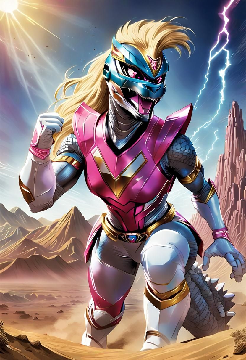 Anthro Godzilla in Power Rangers Suit, Comic Book Style