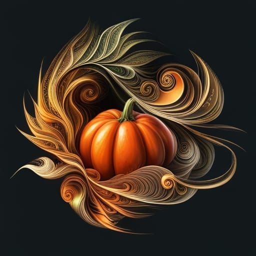 Orange Pumpkin with Zentangle Shading on Black