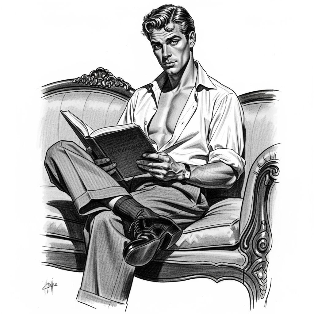 1950s Hollywood Heartthrob in Charcoal Drawing Style