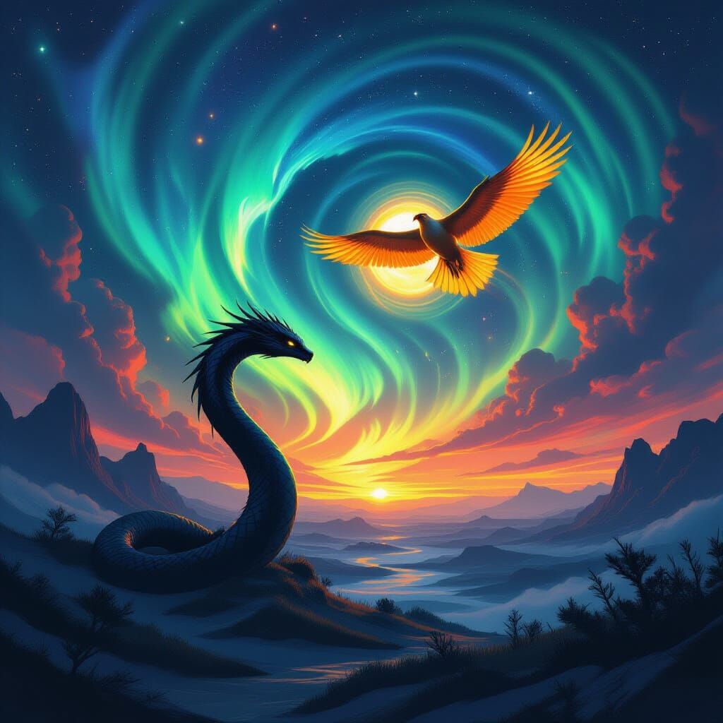 Shadow Serpent and Solar Hawk in Aurora Realm