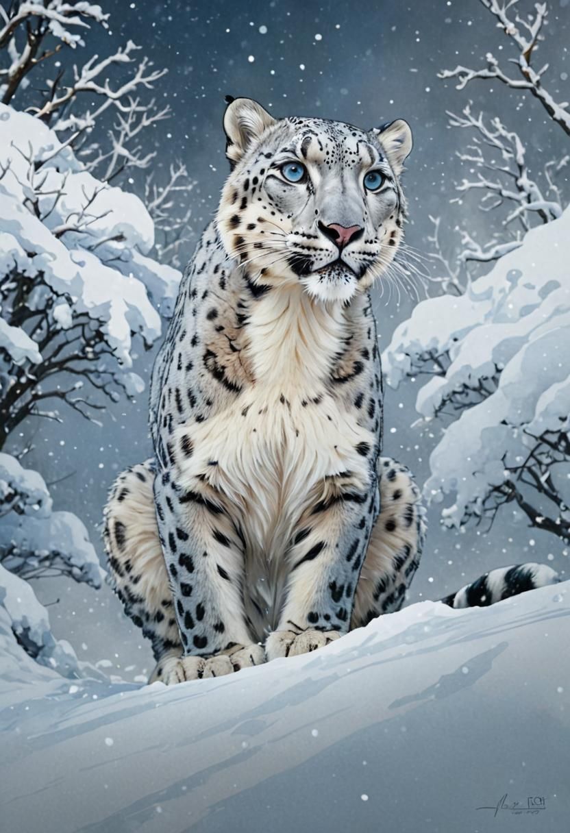 Majestic Winter Snow Leopard Portrait