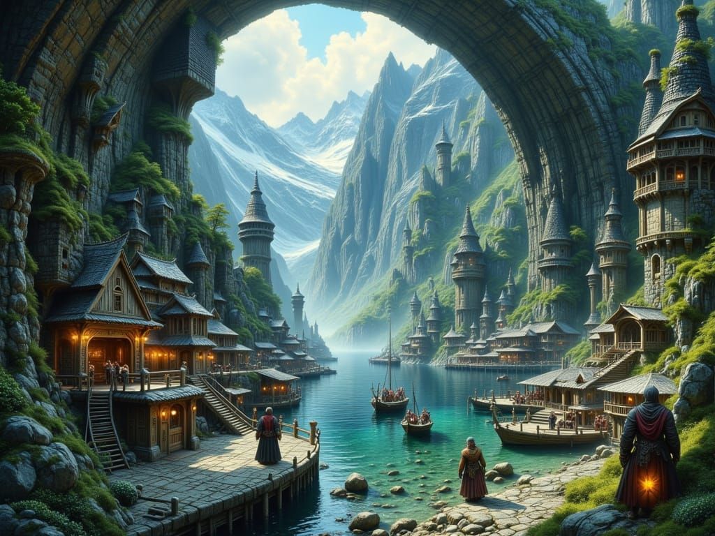 Dwarven Kingdom Haven in Surreal Steampunk Style