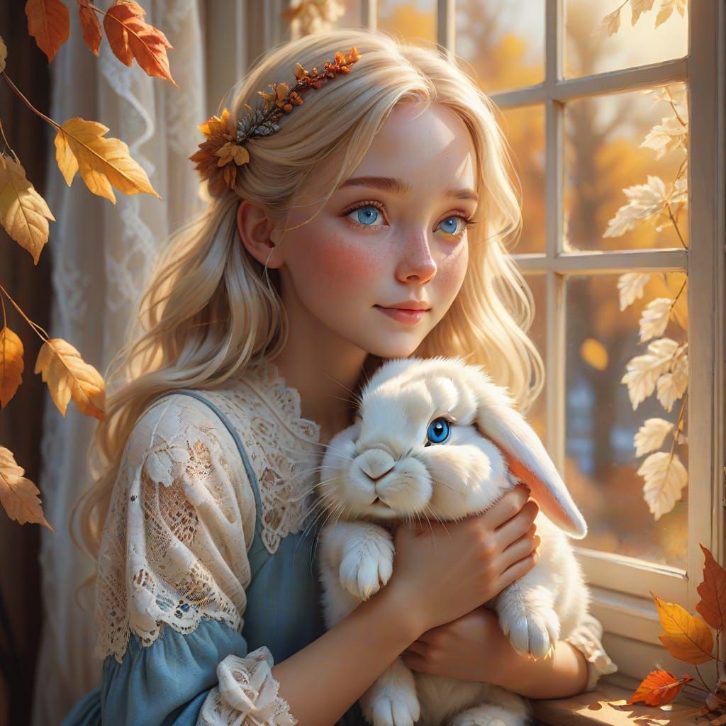 Whimsical Girl Daydreams Amidst Autumn Wonderland