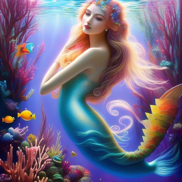 Mermaid in Underwater Grotto: Fantasy Portrait