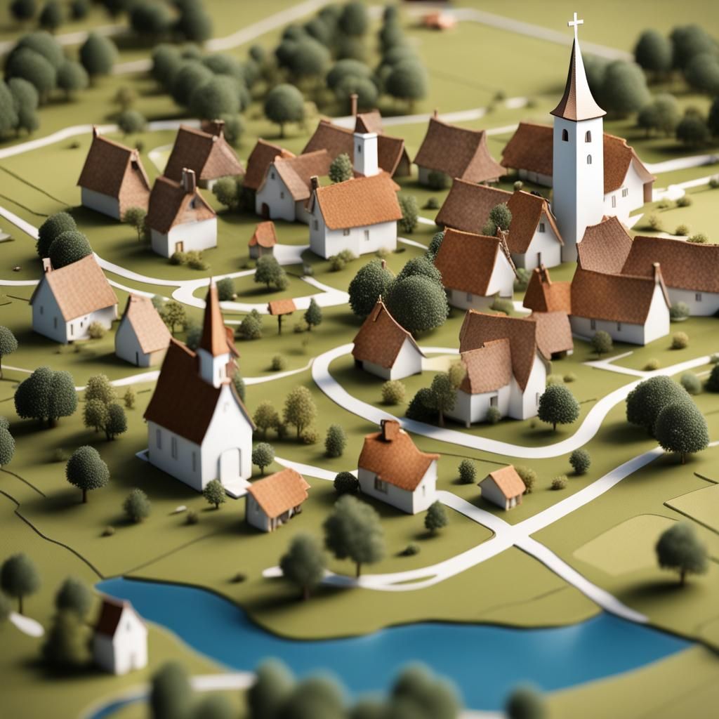 3D Village Map of Danish Countryside
