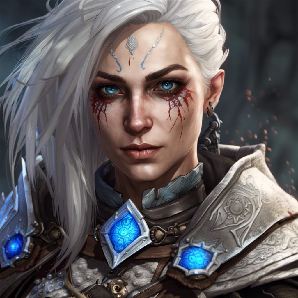 Smiling Female Warrior in Dark Fantasy Style