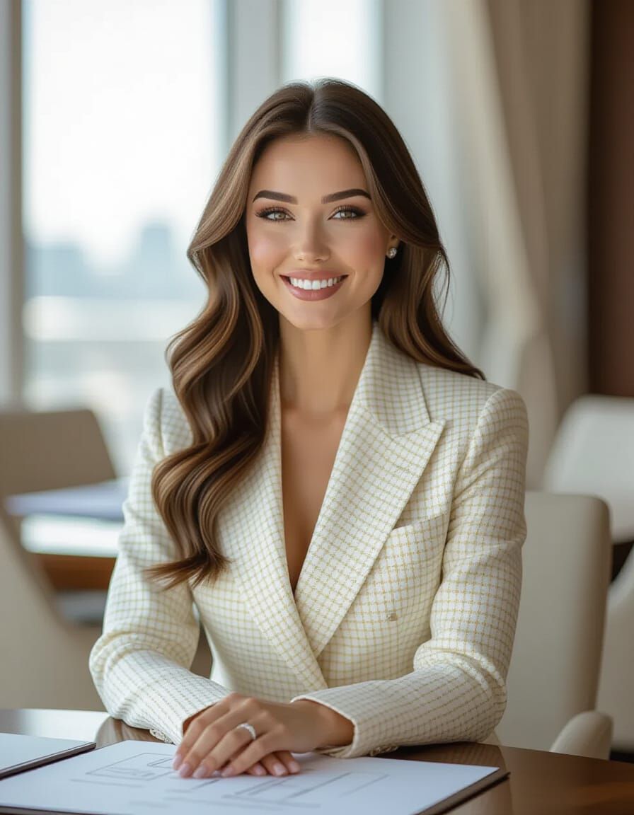 Gorgeous Russian Woman in Houndstooth Suit